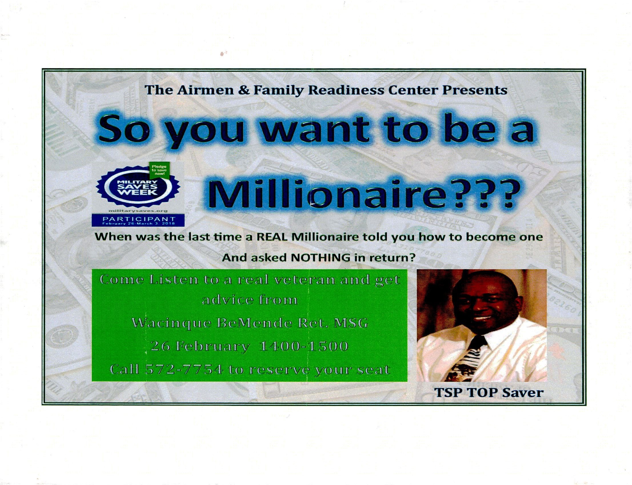 Wacinque on a flyer that advertises his seminar on how to become a millionaire